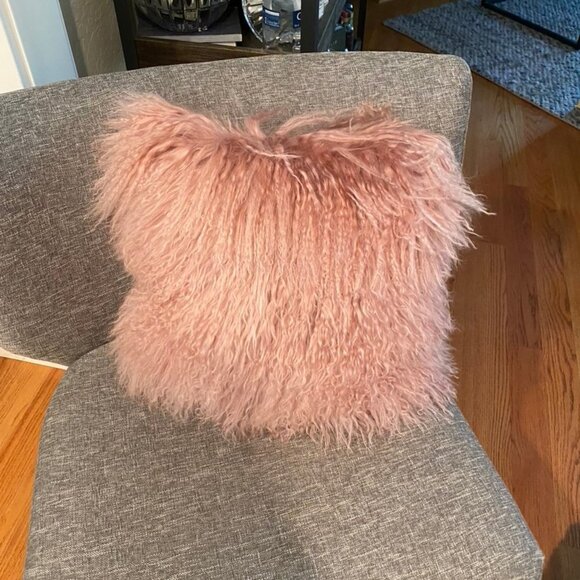West Elm Mongolian Lamb pillow dusty pink